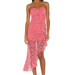 NBD Strapless Pink Lace Asymmetric High-Low Dress